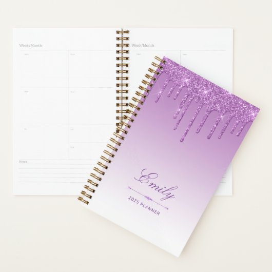 Chic Luxe Glitter Drips Paarse Gepersonaliseerde 2 Planner (Display)