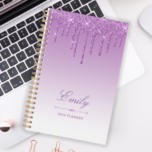 Chic Luxe Glitter Drips Paarse Gepersonaliseerde 2 Planner