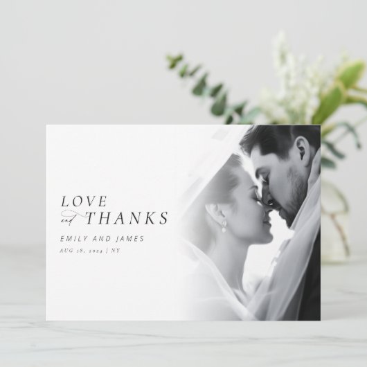 Chic Luxe Script Trouwfoto Bedankkaart (Staand voorkant)