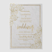 Chic luxe wit goud Franse bloemenkant Trouwen Vellum Uitnodigingen (Voorkant)