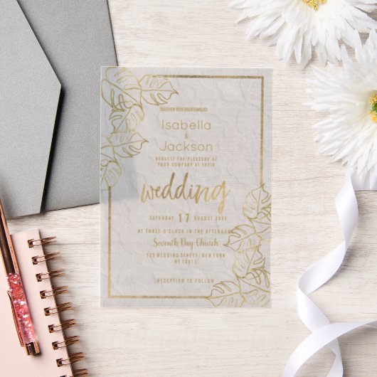 Chic luxe wit goud Franse bloemenkant Trouwen Vellum Uitnodigingen (Huwelijk)