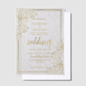 Chic luxe wit goud Franse bloemenkant Trouwen Vellum Uitnodigingen (Offset)