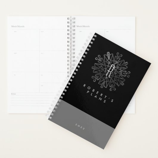 Chic Luxurious Black en White  Monogramed Planner (Display)