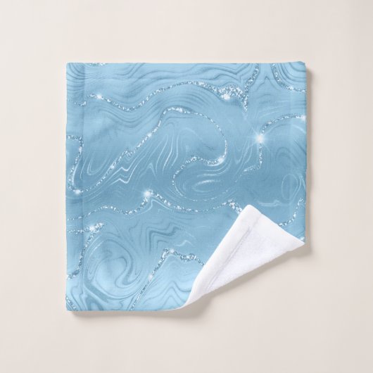 Chic Luxury Baby Blue Silver Glitter Bad Handdoek (Wasdoekje)