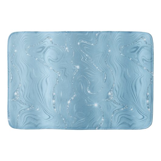 Chic Luxury Baby Blue Silver Glitter Patroon Badmat (Voorkant)