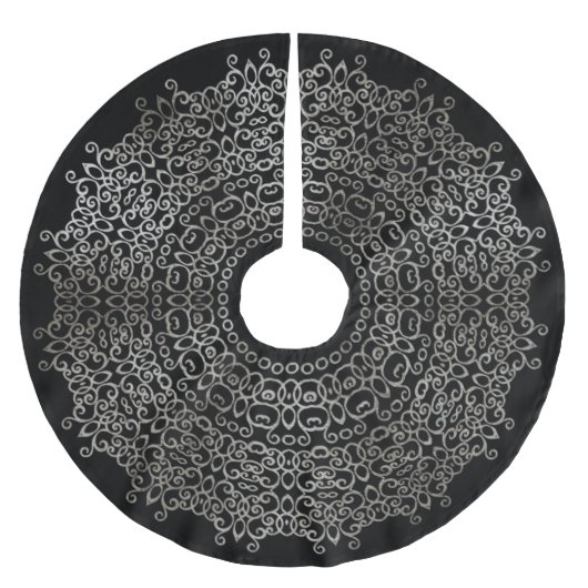 CHIC LUXURY BLACK & SILVER CHRISTMAS DAMASK GOTHIC KERSTBOOM ROK (Voorkant)