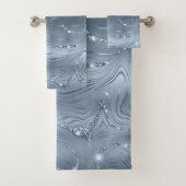 Chic Luxury Dusty Blue Silver Glitter Bad Handdoek (Insitu)