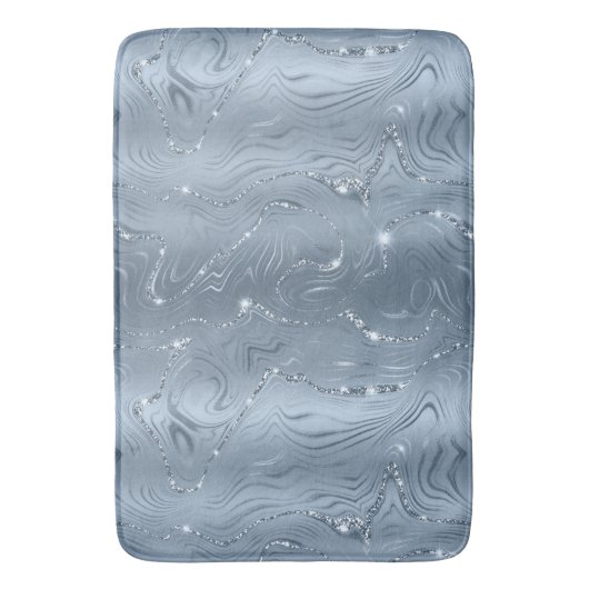 Chic Luxury Dusty Blue Silver Glitter Badmat (Voorkant Verticaal)