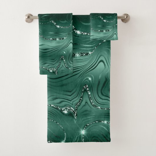 Chic Luxury Emerald Green Silver Glitter Bad Handdoek (Insitu)