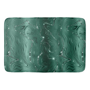 Chic Luxury Emerald Green Silver Glitter Badmat