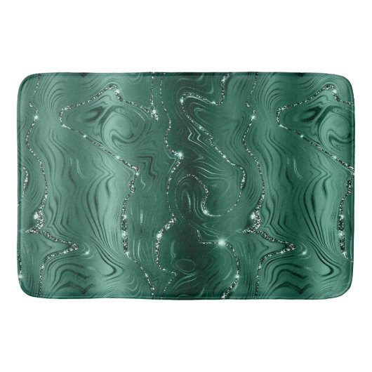 Chic Luxury Emerald Green Silver Glitter Badmat (Voorkant)