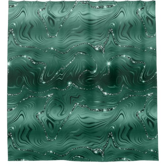 Chic Luxury Emerald Green Silver Glitter Patroon Douchegordijn (Voorkant)