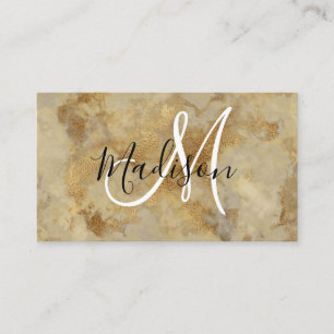 Chic Luxury  Gold Marble Pattern Monogram Visitekaartje