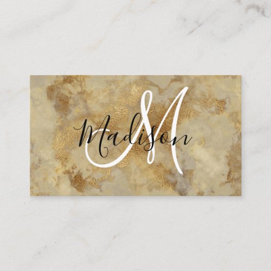 Chic Luxury  Gold Marble Pattern Monogram Visitekaartje (Voorkant)