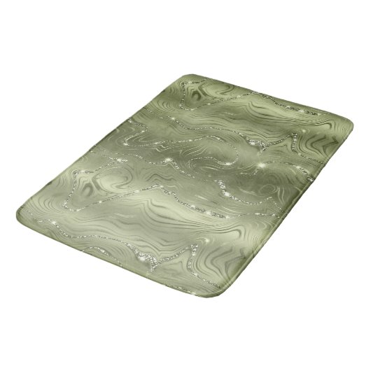Chic Luxury Olive Silver Glitter Patroon Badmat (Gekanteld)