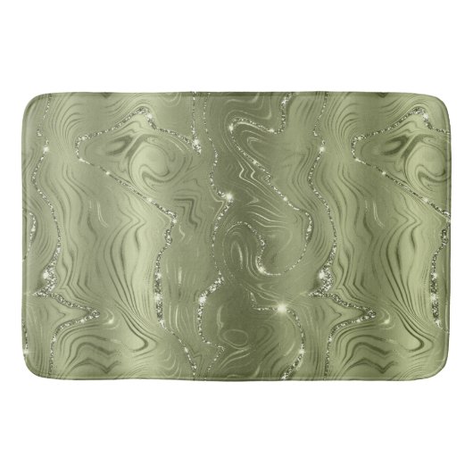 Chic Luxury Olive Silver Glitter Patroon Badmat (Voorkant)