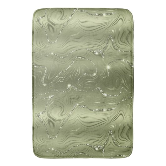 Chic Luxury Olive Silver Glitter Patroon Badmat (Voorkant Verticaal)