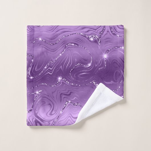 Chic Luxury Paarse Silver Glitter Bath-set Bad Handdoek (Wasdoekje)
