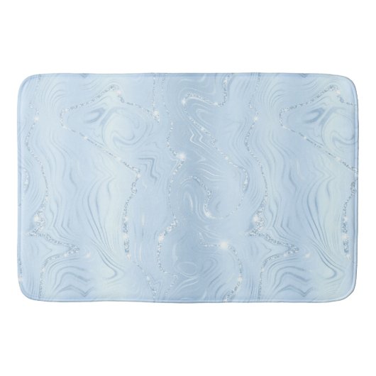 Chic Luxury Pastel Blue Silver Glitter Patroon Badmat (Voorkant)