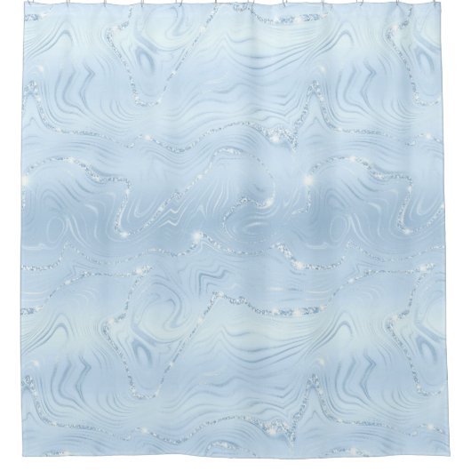 Chic Luxury Pastel Blue Silver Glitter Patroon Douchegordijn (Voorkant)