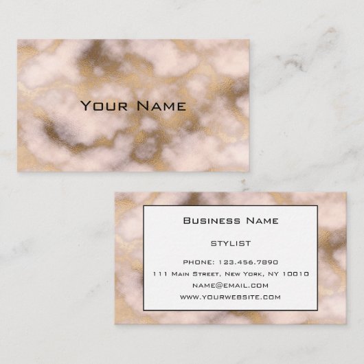 Chic Luxury Roos Gold Marble Pattern Achtergrond Visitekaartje (Voorkant / Achterkant)