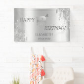Chic Luxury Silver Glitter schrijft 18e verjaardag Spandoek (Insitu)