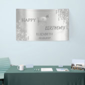 Chic Luxury Silver Glitter schrijft 18e verjaardag Spandoek (Beurs)