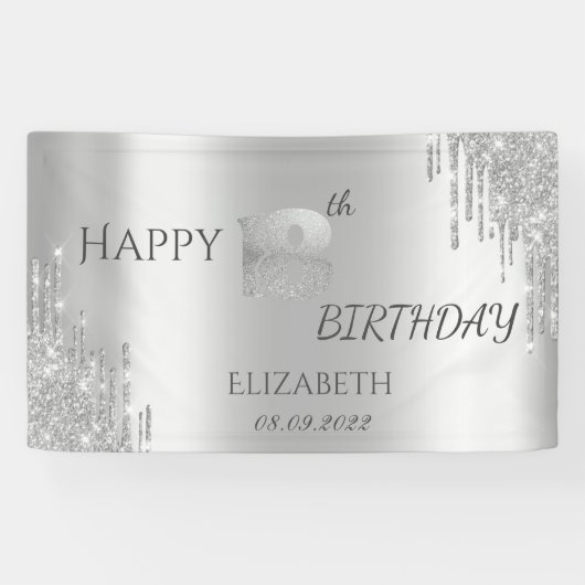 Chic Luxury Silver Glitter schrijft 18e verjaardag Spandoek (Horizontaal)