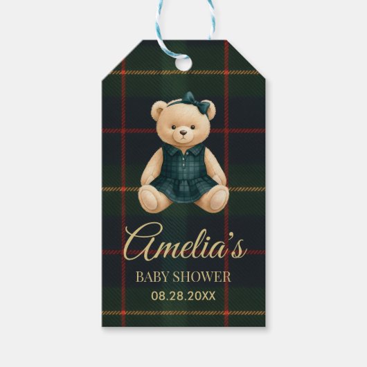 Chic Luxury Teddy Bear Baby Shower  Cadeaulabel (Voorkant)
