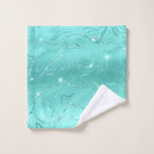 Chic Luxury Turquoise Silver Glitter Bad Handdoek (Wasdoekje)