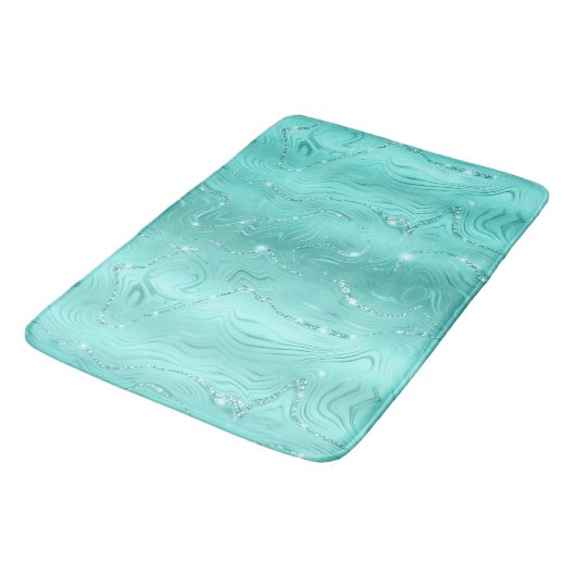 Chic Luxury Turquoise Silver Glitter Patroon Badmat (Gekanteld)