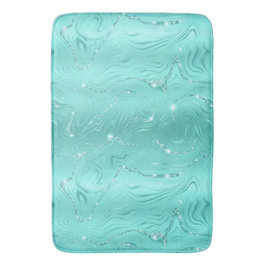 Chic Luxury Turquoise Silver Glitter Patroon Badmat (Voorkant Verticaal)