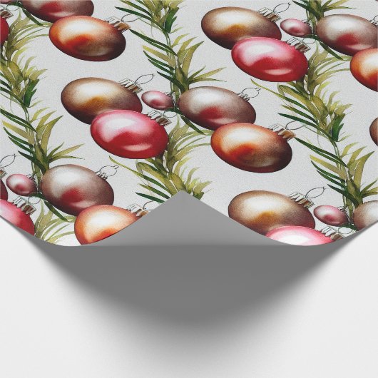 Chic Luxury Waterverf Baubles Pine Tree Cadeaupapier (Hoek)