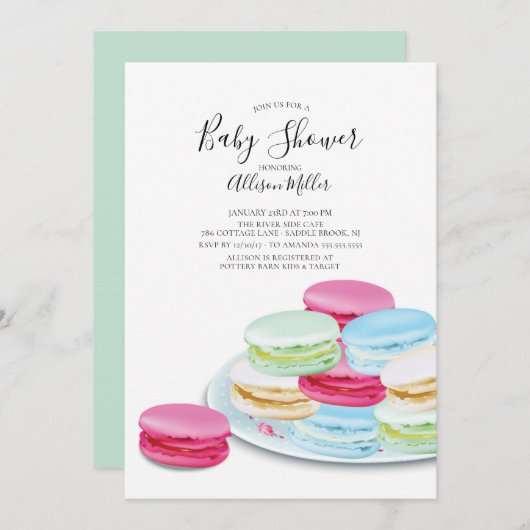 Chic Macaroon Baby shower Invitation Kaart (Voorkant / Achterkant)