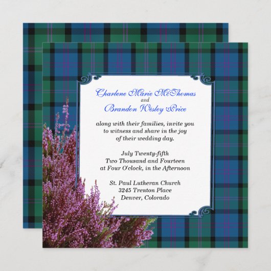 Chic MacThomas Tartan Pset Heather Wedding Kaart (Voorkant / Achterkant)