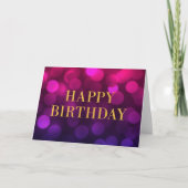 Chic Magenta Bokeh Lights Faux Gold Happy Birthday Kaart (Voorkant)