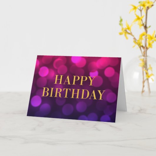 Chic Magenta Bokeh Lights Faux Gold Happy Birthday Kaart (Gele Bloem)