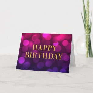 Chic Magenta Bokeh Lights Faux Gold Happy Birthday Kaart