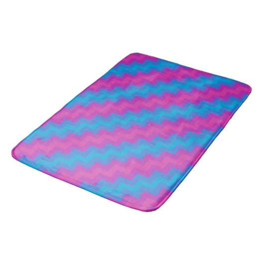 Chic Magenta Bright Blue Turquoise roze Chevrons Badmat (Gekanteld)