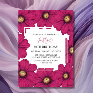 Chic Magenta Cosmos Floral Botanische Verjaardag Kaart
