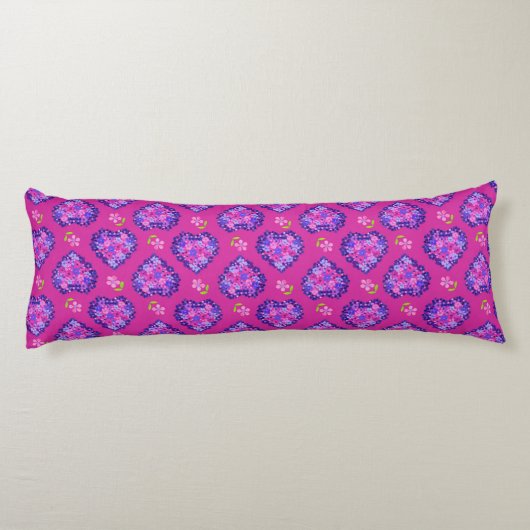 Chic Magenta Hearts and Flowers Body Pillow Lichaamskussen (Achterkant)