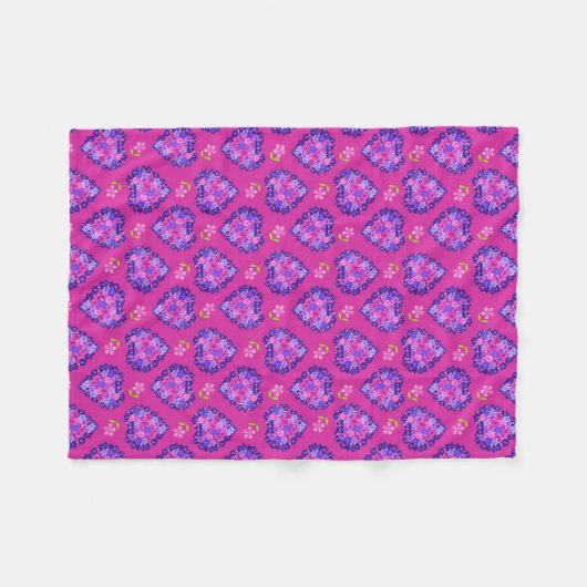 Chic Magenta Hearts and Flowers Fleece Blanket (Voorkant (Horizontaal))