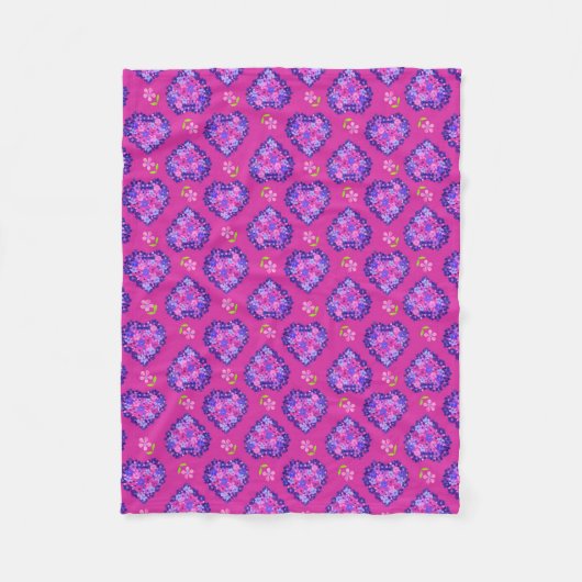 Chic Magenta Hearts and Flowers Fleece Blanket (Voorkant)