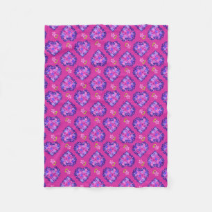 Chic Magenta Hearts and Flowers Fleece Blanket Deken