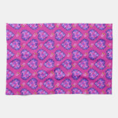Chic Magenta Hearts en Flowers Kitchen Towel Theedoek (Horizontaal)