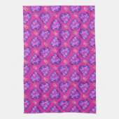 Chic Magenta Hearts en Flowers Kitchen Towel Theedoek (Verticaal)