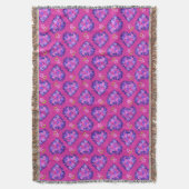 Chic Magenta Hearts en Flowers Throw Blanket Deken (Voorkant Verticaal)