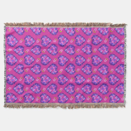Chic Magenta Hearts en Flowers Throw Blanket Deken (Voorkant)