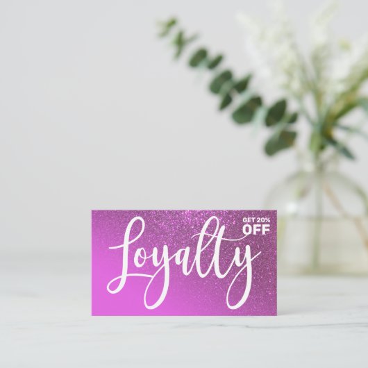 Chic Magenta Paarse Glitter Gradient Typografie Klantenkaartje (Staand voorkant)