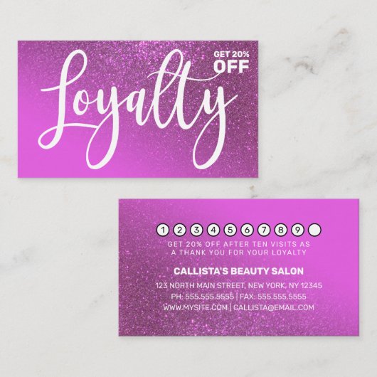 Chic Magenta Paarse Glitter Gradient Typografie Klantenkaartje (Voorkant / Achterkant)